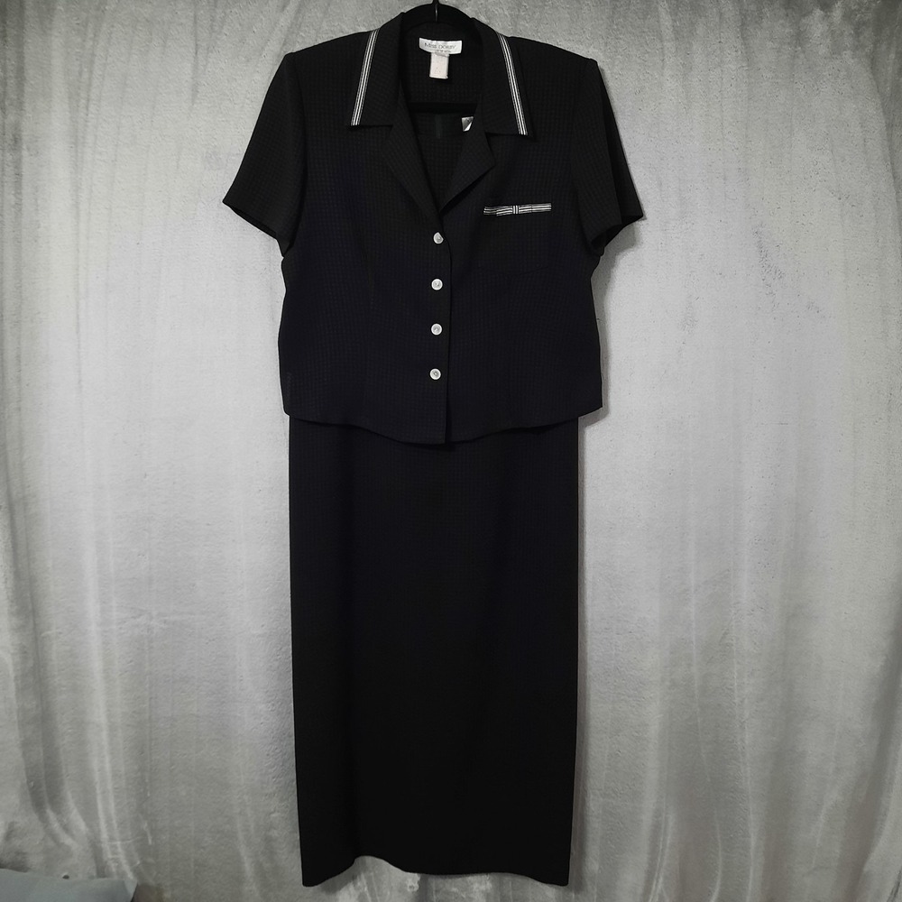 Vintage Jacket Blazer Dress Set Size 12P Black Professional 90s Long Maxi Career